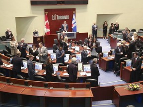 Mayor John Tory speaks to the media at the first meeting of Toronto city council on December 4, 2018.