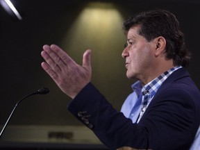 Unifor National President Jerry Dias holds a news conference after meeting with Prime Minister Justin Trudeau on Parliament Hill in Ottawa on Tuesday, Nov.  27, 2018.