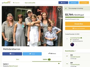 A screenshot of a GoFundMe page for Melinda Lebarron (second from left), who was attacked by a bear at her home in Muncy Creek Township, Pa.