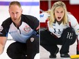 Skips Brad Jacobs (L) and Jennifer Jones are seen in file photos. (Michael Burns/THE CANADIAN PRESS/HO / Gavin Young/Postmedia)