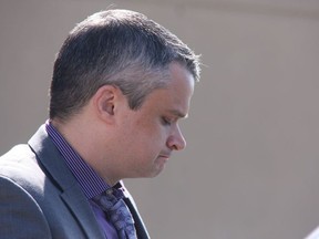 Disgraced former manager of corporate communications at Stevenson Memorial Hospital in Alliston, Jared Nolan, scoots into a waiting car parked in front of the Bradford Courthouse Friday after pleading guilty to luring a child on the internet for sexual purposes. Nolan is also charged with similar offences against three other women - on in London England, one in Ireland, and one in Waterloo. but those charges are expected to be dropped. He will be sentenced at a later date.  tracy mclaughlin/Toronto Sun/Postmedia Network