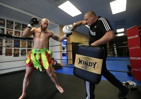 MMA fighter Kyle “The Monster” Nelson, 27, of Huntsville, Ont., during a training session with Alin Halmagean at House of Champions in Stoney Creek on Wednesday, Nov. 28, 2018. (Stan Behal/Toronto Sun/Postmedia Network)