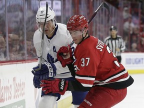 The Maple Leafs and Carolina Hurricanes do battle on Tuesday night. AP PHOTO