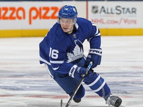 Mitchell Marner #16 of the Toronto Maple Leafs skates against the New York Rangers during an NHL game at Scotiabank Arena on December 22, 2018 in Toronto, Ontario, Canada. The Maple Leafs defeated the Rangers 5-3. (Photo by Claus Andersen/Getty Images)