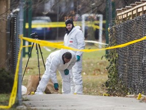 Peel Regional Police at Meadow Park, near Truscott Dr. in Mississauga, Ont., where a 14-year-old boy was found slain on Friday December 7, 2018. (Ernest Doroszuk/Toronto Sun/Postmedia)