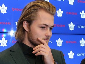 William Nylander speaks to reporters on Monday afternoon. DAVE ABEL/TORONTO SUN