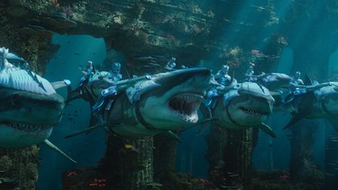 An underwater action scene from "Aquaman." (Warner Bros.)