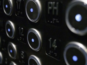 An elevator button panel is shown in Toronto on Thursday, Nov. 29, 2018.