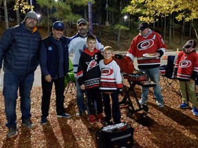 Mike Wilson, second from left, tailgating ahead of the Maple Leafs' tilt with the Hurricanes. (Debra Thuet)