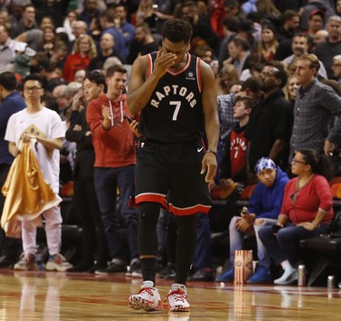 A frustrated Toronto Raptors Kyle Lowry PG (7) walks off the court at the end of the game  in Toronto, Ont. on Tuesday December 4, 2018. Jack Boland/Toronto Sun/Postmedia Network