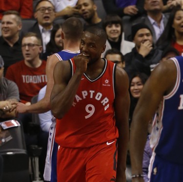 Toronto Raptors Serge Ibaka PF (9) bites his hans after missing a shot during the second quarter in Toronto, Ont. on Thursday December 6, 2018. Jack Boland/Toronto Sun/Postmedia Network