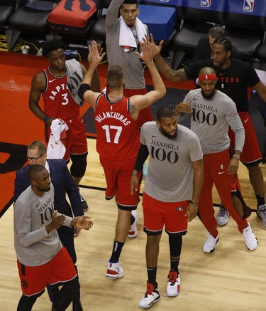 Toronto Raptors Jonas Valanciunas C (17) after scoring two of his  26 points on the night during the fourth quarter in Toronto, Ont. on Thursday December 6, 2018. Jack Boland/Toronto Sun/Postmedia Network