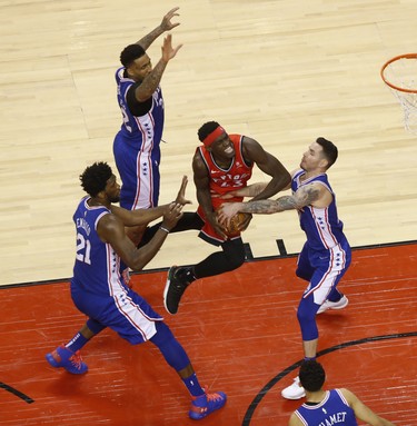 Toronto Raptors Pascal Siakam PF (43) is fouled during the fourth quarter in Toronto, Ont. on Thursday December 6, 2018. Jack Boland/Toronto Sun/Postmedia Network