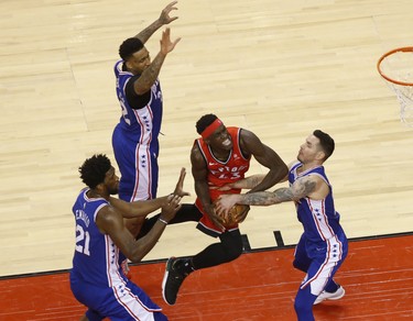 Toronto Raptors Pascal Siakam PF (43) is fouled during the fourth quarter in Toronto, Ont. on Thursday December 6, 2018. Jack Boland/Toronto Sun/Postmedia Network