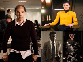 (Clockwise L-R) Benedict Cumberbatch as Dominic Cummings in BREXIT; Anson Mount as Captain Pike in Star Trek: Discovery; Jon Bernthal as The Punisher; and Mahershala Ali as Wayne Hays in True Detective.