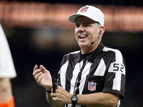 Referee Bill Vinovich #52 looks on during the second quarter in the NFC Championship game between the Los Angeles Rams and the New Orleans Saints at the Mercedes-Benz Superdome on January 20, 2019 in New Orleans, Louisiana.