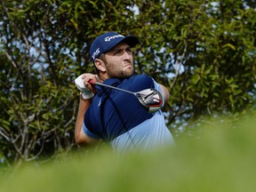 Jon Rahm of Spain plays his shot from the seventh tee on the North Course during the first round of the 2019 Farmers Insurance Open at Torrey Pines Golf Course on January 24, 2019 in San Diego, California.  (Photo by Robert Laberge/Getty Images)