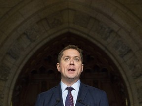 Leader of the Opposition Andrew Scheer holds an end of session news conference in the Foyer of the House of Commons in Ottawa, December 13, 2018. THE CANADIAN PRESS/Adrian Wyld