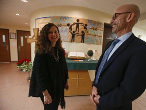 Principal Michael Neilands with Grade 3 teacher Angela Papandrea at St. Justin Martyr Catholic School in Unionville, which scored a 10 out of 10 in the Fraser Institute's Report Card on Elementary Schools in Ontario 2019, on Thursday, Jan. 17, 2019. (Jack Boland/Toronto Sun/Postmedia Network)