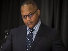 Justice Michael H. Tulloch discuses the report from the Independent Street Checks Review looking at Ontario's regulation on police street checks during a press conference at the Chelsea Hotel in Toronto,  Jan. 4, 2019. (The Canadian Press)