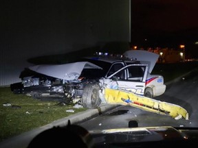 Toronto Police are conducting an internal investigation after a 42 Division officer allegedly crashed a cruiser while doing donuts in a Scarborough parking lot. (supplied photo)