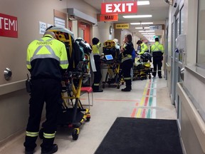 A busy hallway at Brampton Civic Hospital on Jan. 10, 2018. (Dave Abel, Toronto Sun)