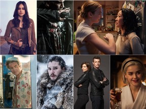 Clockwise from top left: Roswell, New Mexico; The Punisher; Killing Eve; The Chilling Adventures of Sabrina; Whiskey Cavalier; Game of Thrones; I Am the Night.