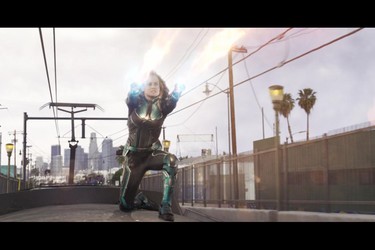 Brie Larson shows off her powers in a scene from Marvel's Captain Marvel. (Marvel Studios)