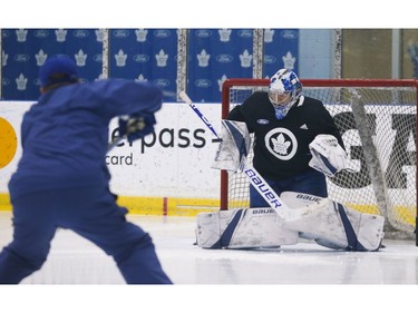 Toronto Maple Leafs Frederik Andersen G (31) was back at practice making saves at the MCC in Toronto on Friday January 11, 2019. Jack Boland/Toronto Sun/Postmedia Network