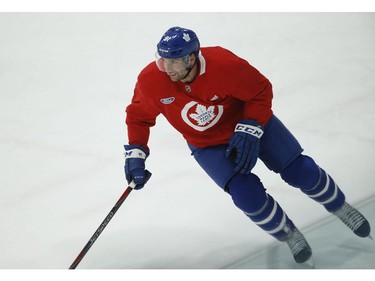 Toronto Maple Leafs John Tavares C (91) wheels up the side of the boards during a drill at practice at the MCC in Toronto on Friday January 11, 2019. Jack Boland/Toronto Sun/Postmedia Network