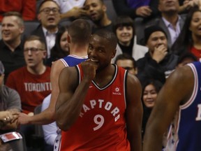 Toronto Raptors Serge Ibaka PF (9) bites his hans after missing a shot during the second quarter in Toronto, Ont. on Thursday December 6, 2018. Jack Boland/Toronto Sun/Postmedia Network