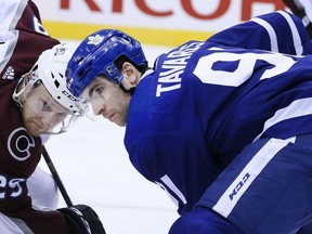 Toronto Maple Leafs center John Tavares (91) and Colorado Avalanche center Nathan MacKinnon (29) on Monday January 14, 2019.The Toronto Maple Leafs host the Colorado Avalanche in Toronto.