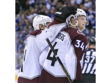 Colorado Avalanche center Carl Soderberg (34)gets a hat trick. 6-3 win for the Colorado Avalanche against the Toronto Maple Leafs on Monday January 14, 2019. Veronica Henri/Toronto Sun/Postmedia Network