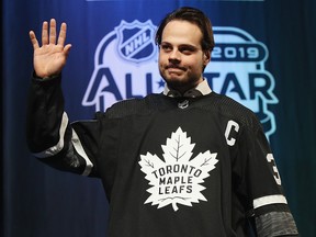 Auston Matthews of the Toronto Maple Leafs arrives for a media opportunity during the 2019 NHL All-Star Media Day at the City National Civic Auditorium on January 24, 2019 in San Jose. (Bruce Bennett/Getty Images)