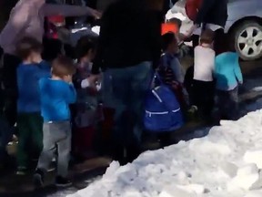 Kids not wearing coats, jackets or hats during fire alarm at Pat Schulz Child Care Centre on Danforth Ave. just east of the DVP in Toronto, Ont.