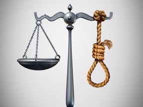 Capital punishment and death penalty as a criminal killed by the government for the crime of murder with 3D illustration elements.