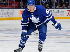 Defenceman Jake Gardiner missed the Maple Leafs' games against the Arizona Coyotes on Sunday due to back spasms. (Claus Andersen/Getty Images)