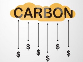 Vector design in concept of Carbon Pricing on grey gradient background.