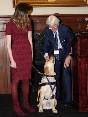 Dr. Gifford Jones with Danika Blackstock, owner of Ulysses, the seeing-eye dog. Ulysses is Danikas new owner. She has only 5% vision, no peripheral vision but is a graduate student at the University of Waterloo. Ulysses takes her to class every day, sits or sleeps at her side during the class.