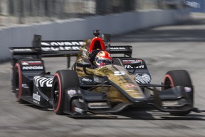 Canadian Driver James Hinchcliffe takes a turn during the qualifying session for the Honda Indy Toronto on Saturday, July 15, 2017. (THE CANADIAN PRESS/Chris Young)