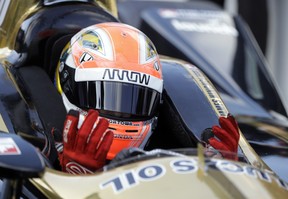 James Hinchcliffe, of Canada, reacts as time expiries during qualification for the IndyCar Indianapolis 500 at Indianapolis Motor Speedway in Indianapolis, Saturday, May 19, 2018. (AP Photo/Darron Cummings)