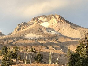 Mt. Hood at sunset, seen from the Timberline Lodge which is less than 6 km from its summit. Kim Pemberton photo