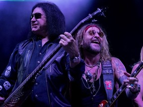 Gene Simmons, left, performs with Ace Frehley at The Children Matter: Houston Benefit Concert at CHS Field on Wednesday, Sept. 20, 2017 in St. Paul, Minn.