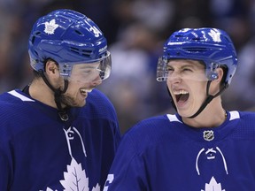 Maple Leafs forwards Auston Matthews (left) and Mitch Marner. (NATHAN DENETTE/The Canadian Press files)