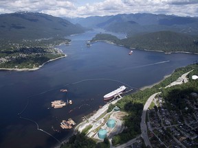 An aerial view of Kinder Morgan's Trans Mountain marine terminal, in Burnaby, B.C., is shown on Tuesday, May 29, 2018. (THE CANADIAN PRESS Jonathan Hayward)