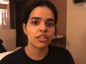 This screen grab from a video released to AFPTV via the Twitter account of Rahaf Mohammed al-Qunun on January 7, 2019 shows a still of Qunun speaking in Bangkok on January 7. (AFP/Getty Images)