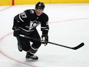 Sidney Crosby of the Pittsburgh Penguins skates during the 2019 Honda NHL All-Star Game at SAP Center on Saturday, Jan. 26, 2019 in San Jose, Calif.