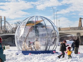 Skaters enjoy the skating trail and warming huts along rivers near downtown Winnipeg. The Forks, a patch of downtown land at the junction of the Red and Assiniboine rivers is a beehive of activity in winter for city residents who embrace outdoor activities in the cold. THE CANADIAN PRESS/HO-The Forks