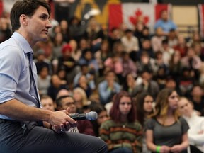 Prime Minister Justin Trudeau participates in a town hall Q&A at Thompson Rivers University in Kamloops, B.C. on Wednesday Jan. 9, 2019. THE CANADIAN PRESS/Kim Anderson