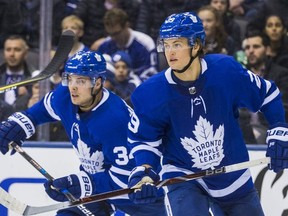 Toronto Maple Leafs William Nylander (front) and Auston Matthews during 1st period action against Colorado Avalanche at the Air Canada Centre in Toronto, Ont. on Monday January 22, 2018. Ernest Doroszuk/Toronto Sun/Postmedia Network